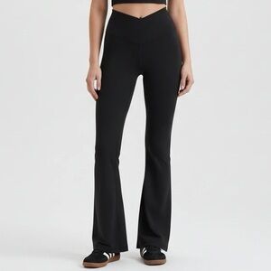 Black V Cut Flare Leggings